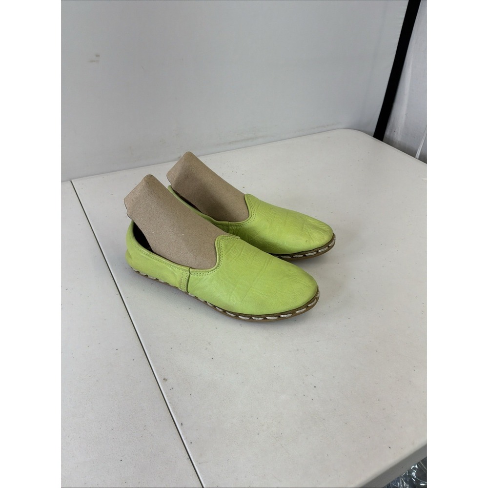 Sabah Women 38 US 7 Green Leather Slip On Shoes Loafers Handmade Turkey